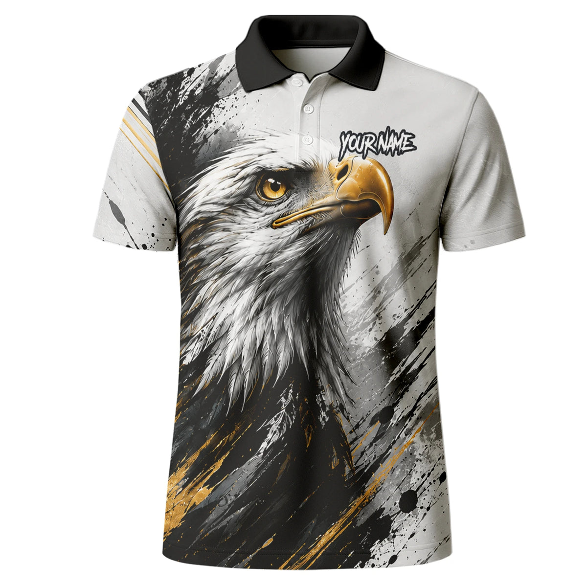 Personalised White Black Gold Bald Eagle Darts Shirt For Men S805