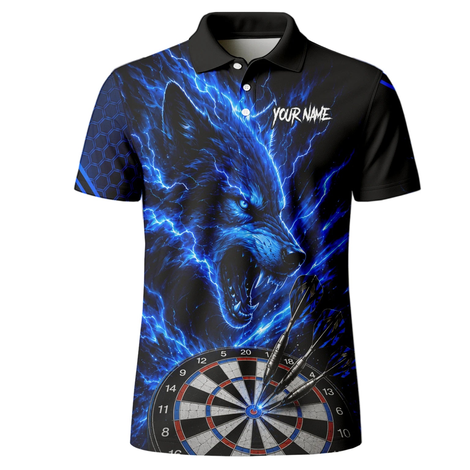 Personalised Black & Blue Wolf Lightning Darts Shirt For Men Y375