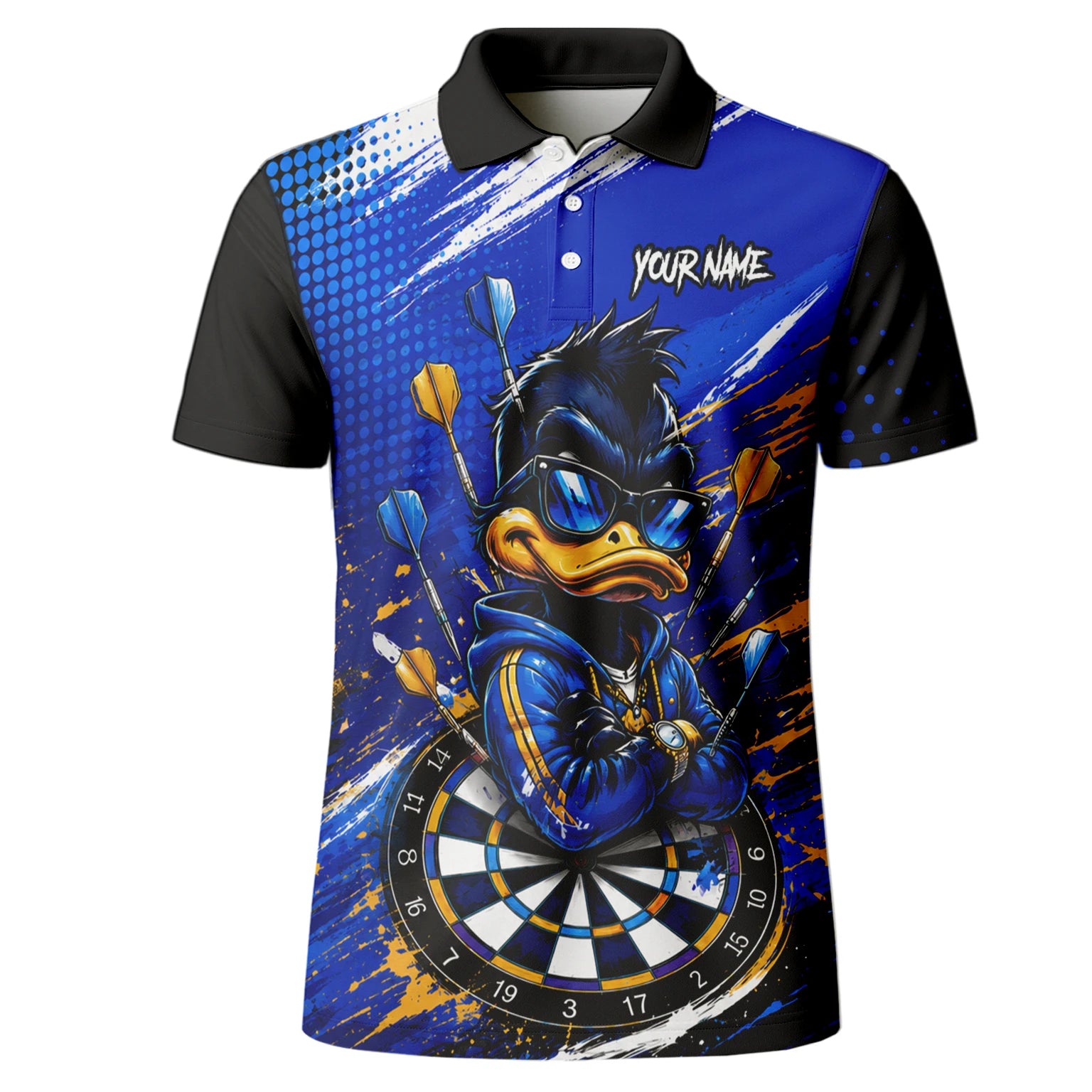 Personalised Blue & Gold Cool Duck Darts Polo Shirt For Men L859