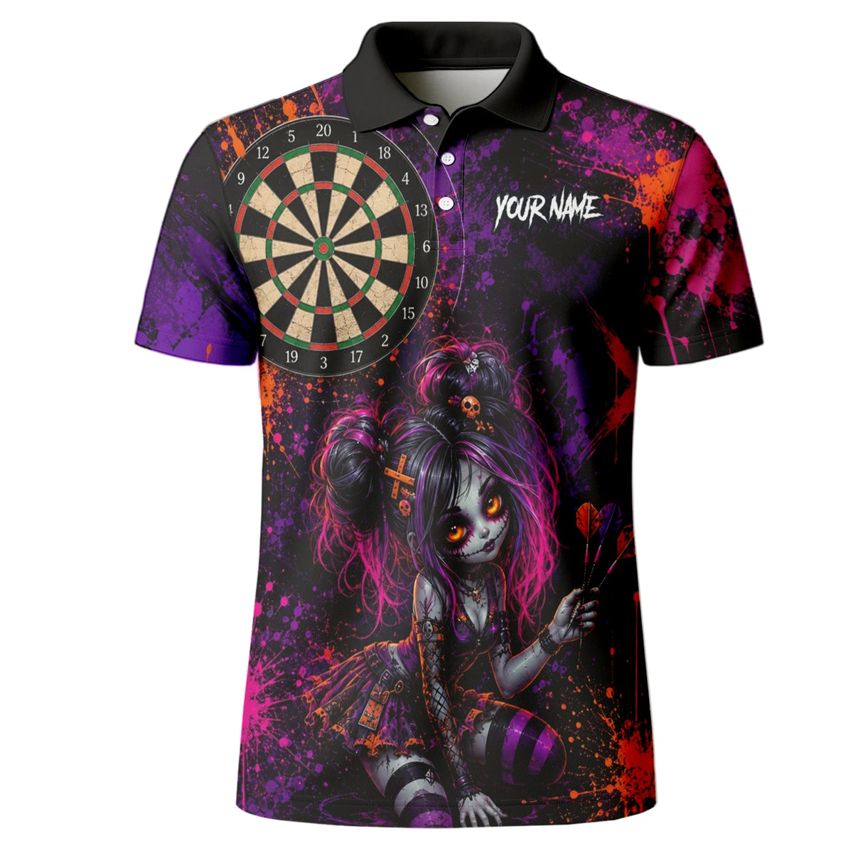 Personalised Black Purple Pink & Orange Gothic Darts Shirt For Men Z641