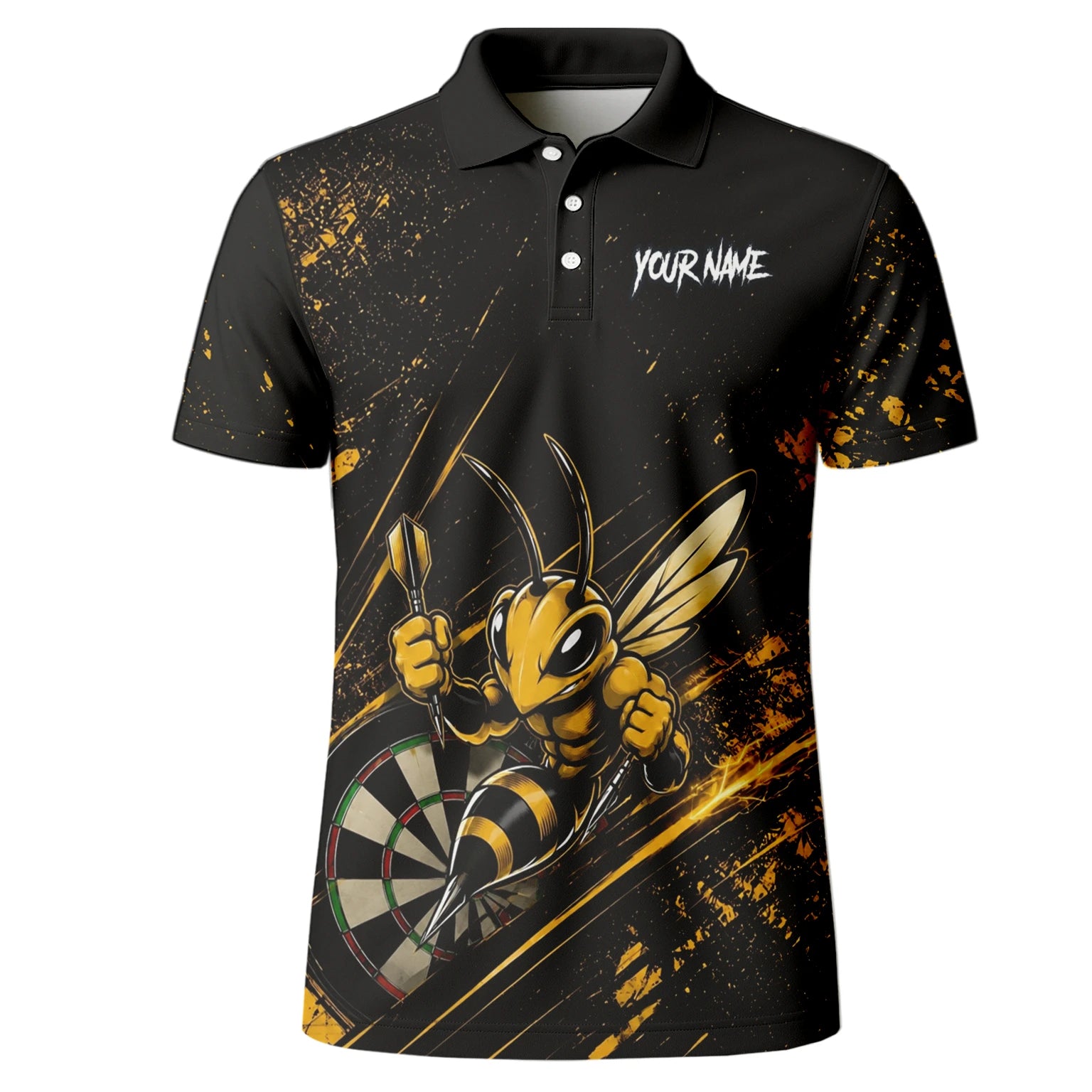 Personalised Black & Gold Bee Dartboard Darts Shirt For Men L410