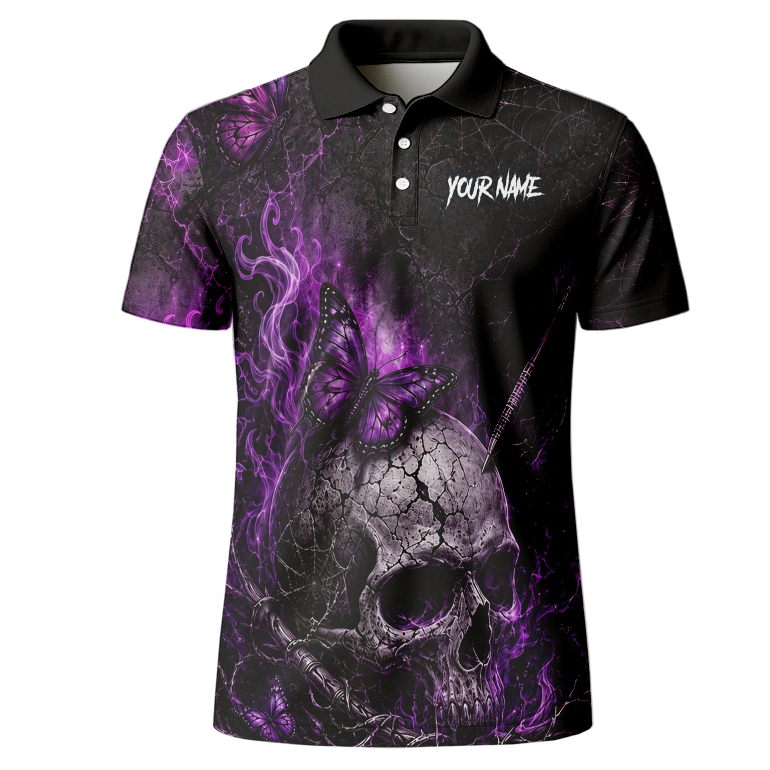 Personalised Black & Purple Skull Butterfly Darts Shirt For Men Q241