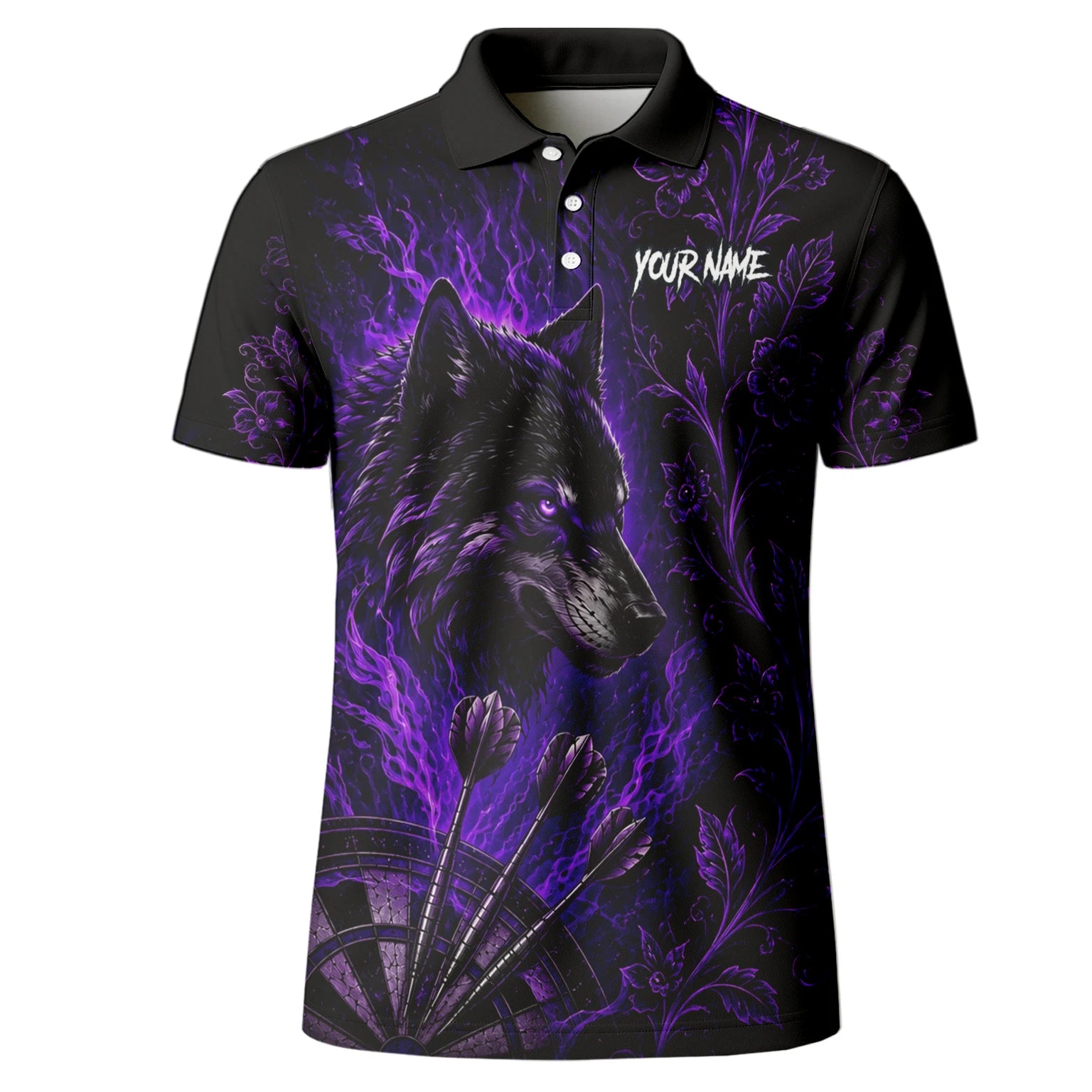 Personalised Black & Purple Wolf Dartboard Darts Shirt For Men J133