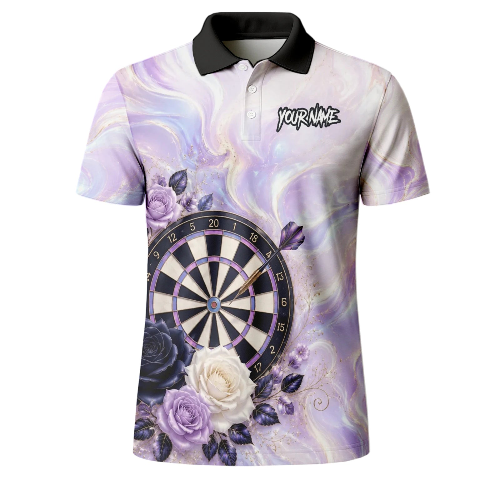 Personalised Purple Marble Rose Darts Polo Shirt For Men S206