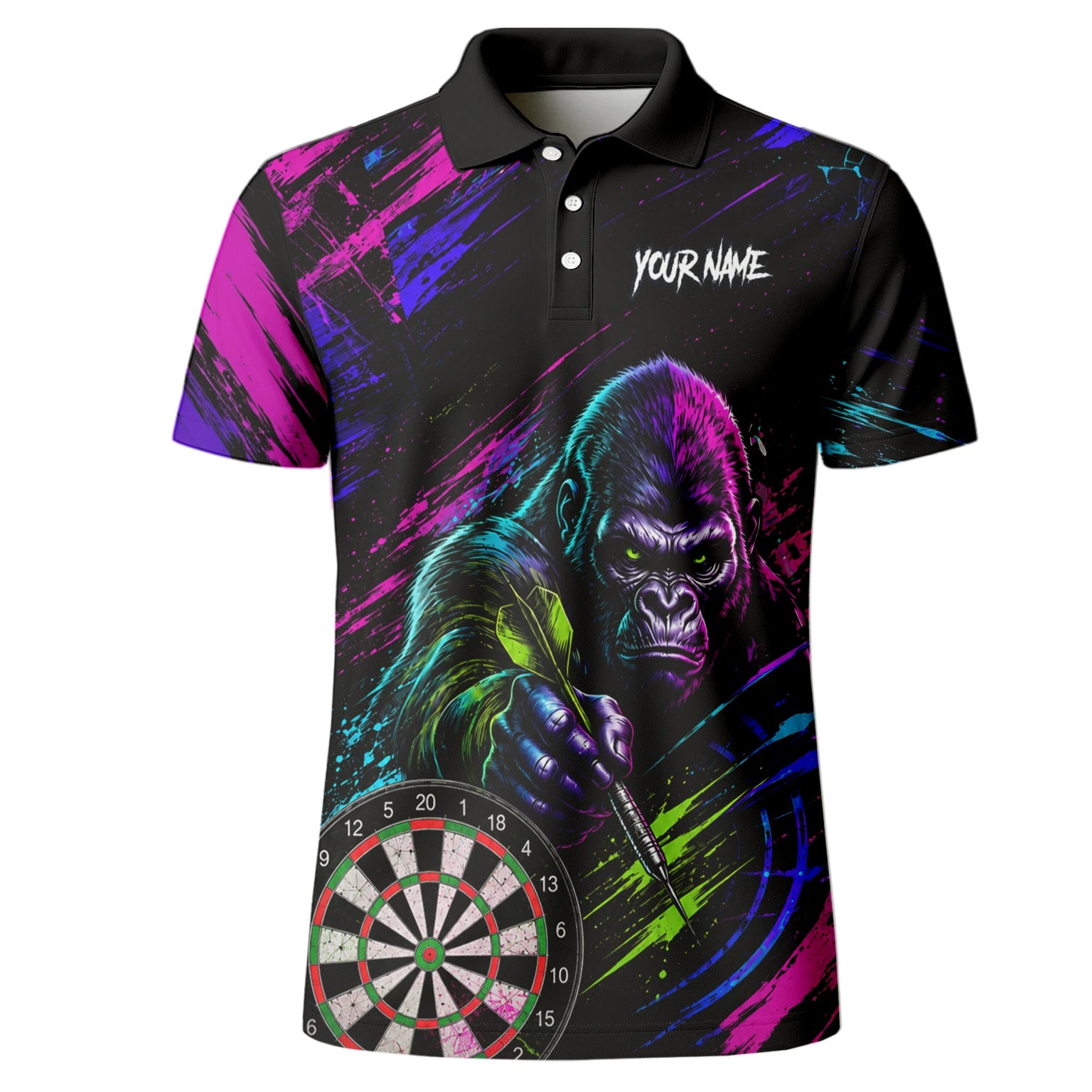 Personalised Black Pink & Purple Gorilla Darts Shirt For Men U874