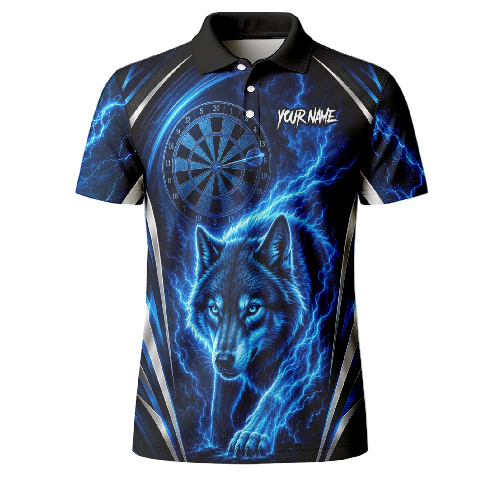 Personalised Black & Blue Wolf Lightning Darts Shirt For Men X929