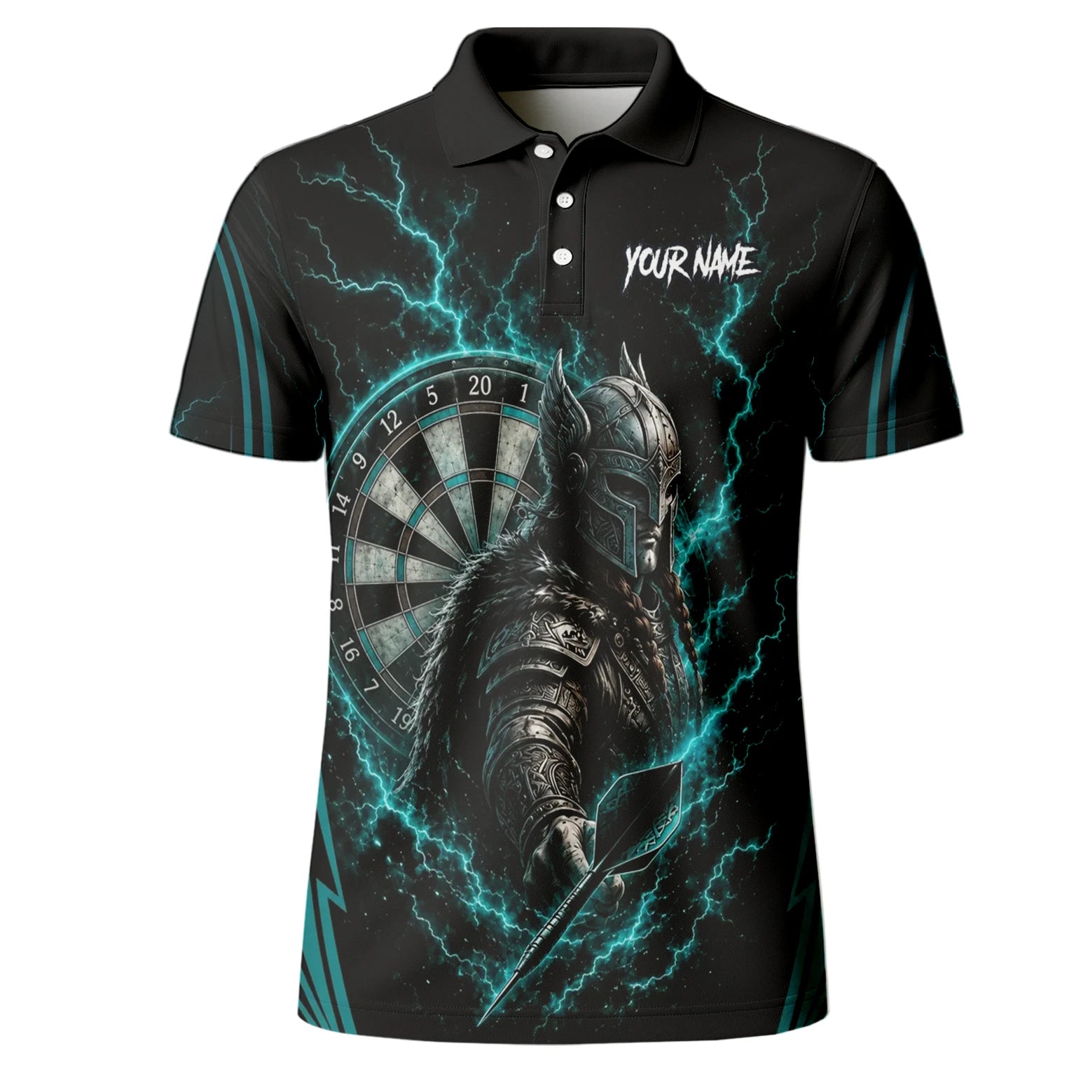 Personalised Teal Lightning Viking Darts Polo Shirt For Men O328