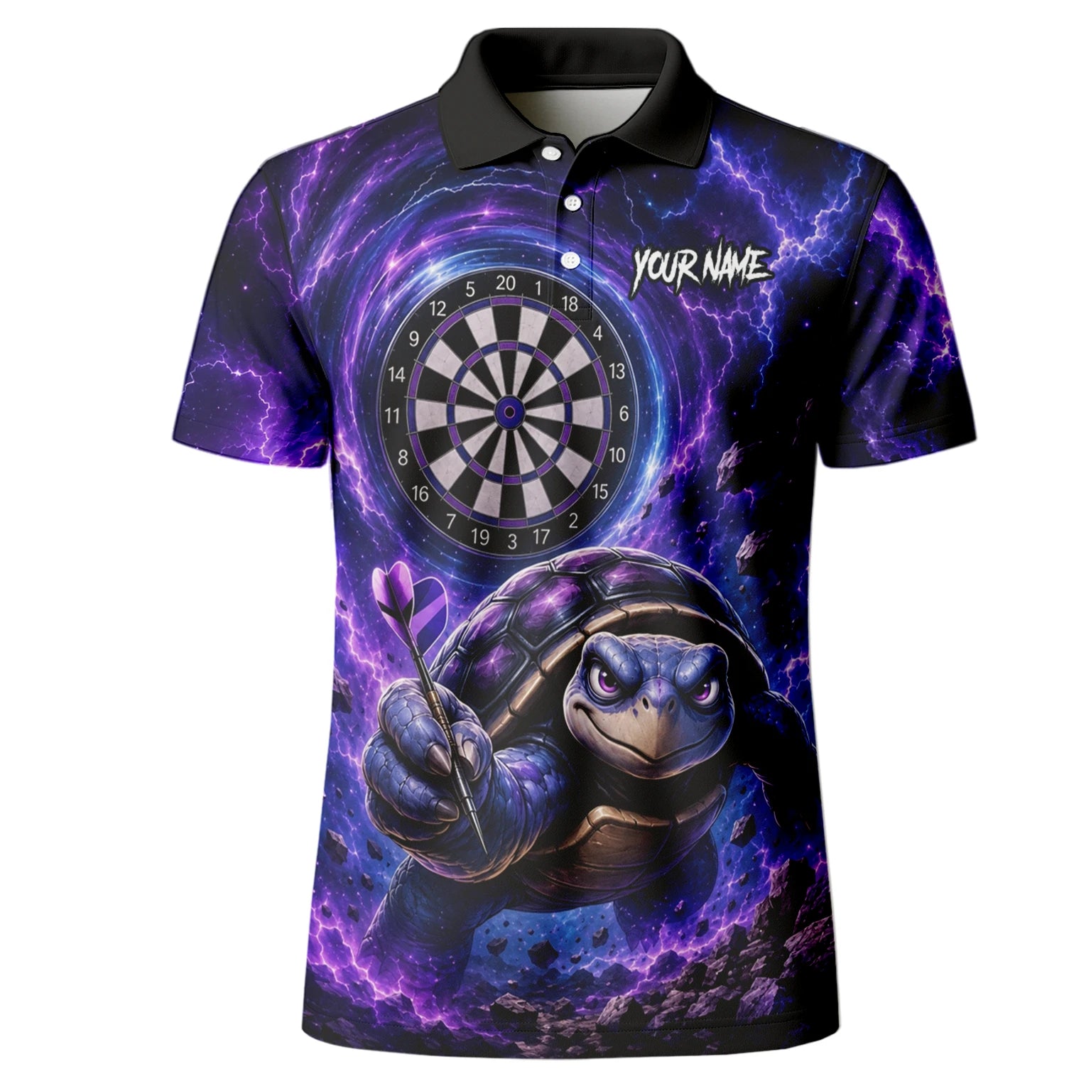 Personalised Purple & Black Turtle Playing Darts Shirt For Men F796