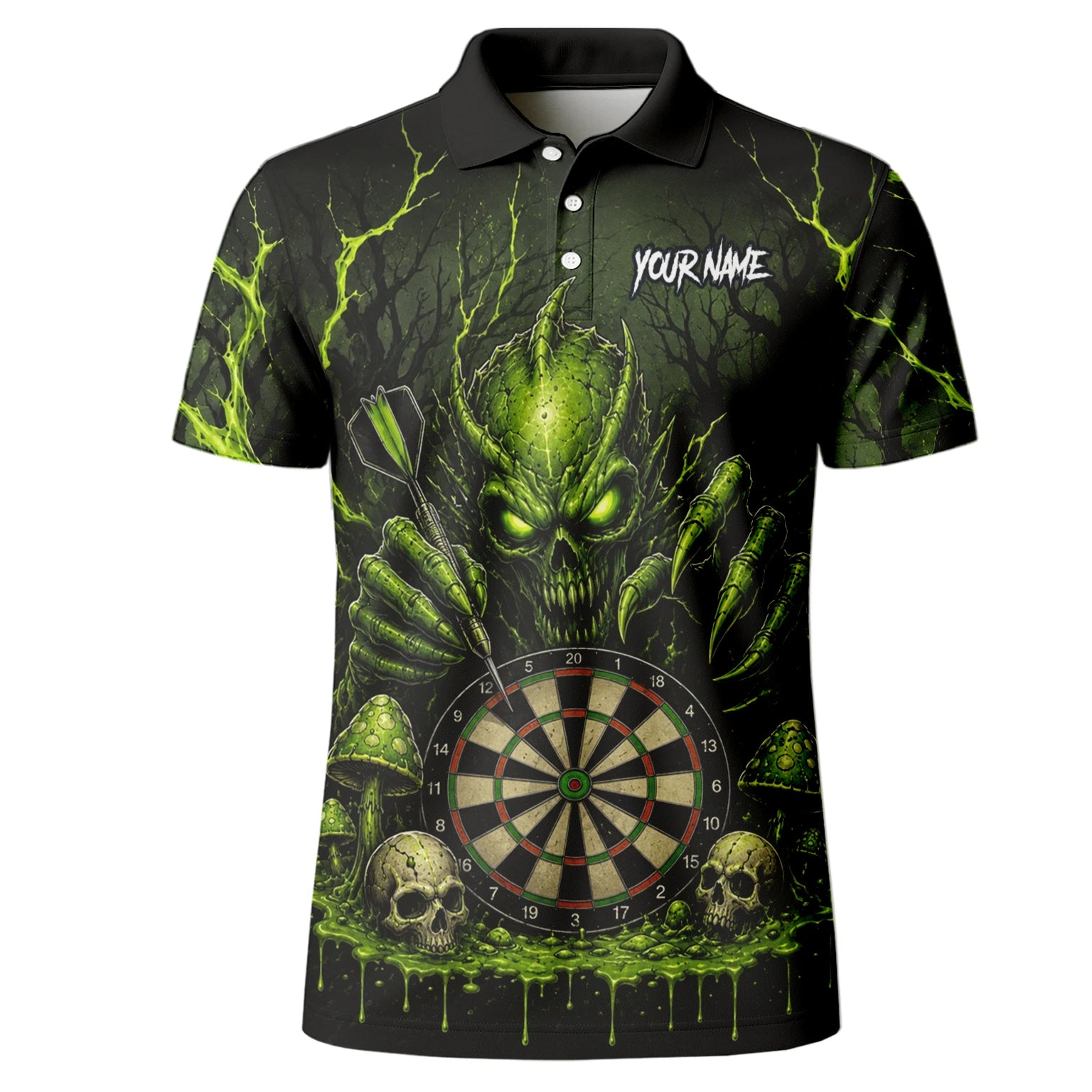 Personalised Black & Green Monster Skull Dartboard Darts Shirt For Men A277