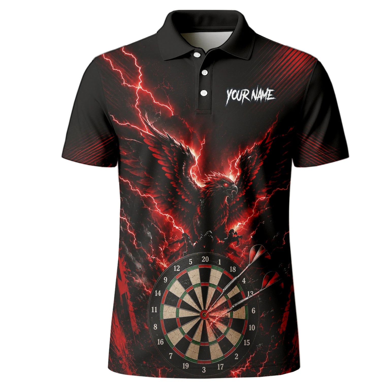 Personalised Black & Red Phoenix Lightning Dartboard Darts Shirt For Men J120