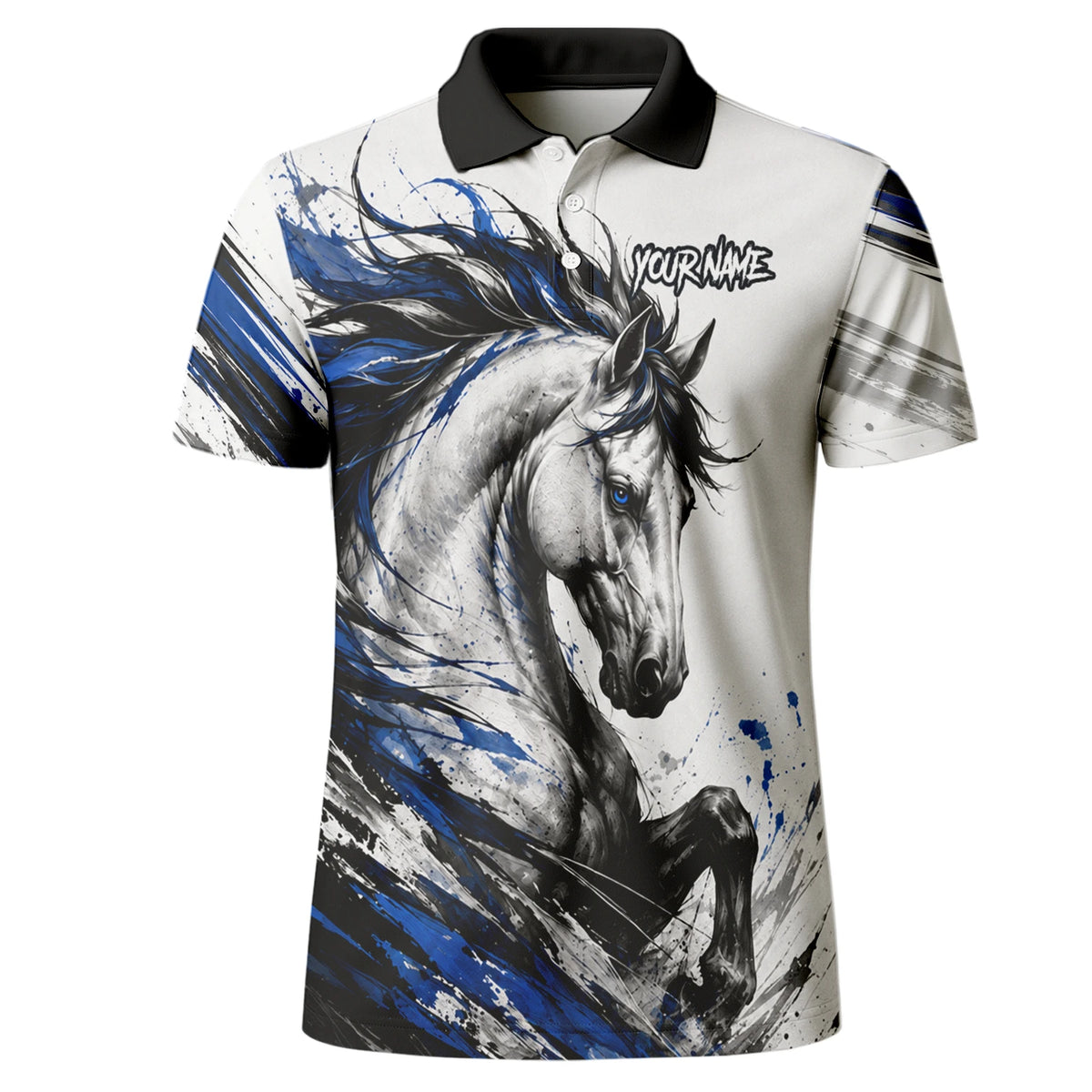 Personalised White Black Blue Rearing Horse Darts Shirt For Men O686