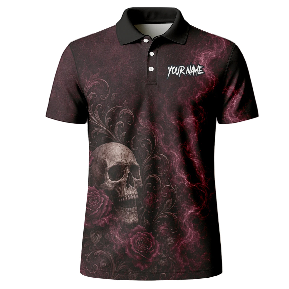 Personalised Burgundy & Black Skull Rose Darts Shirt For Men U786
