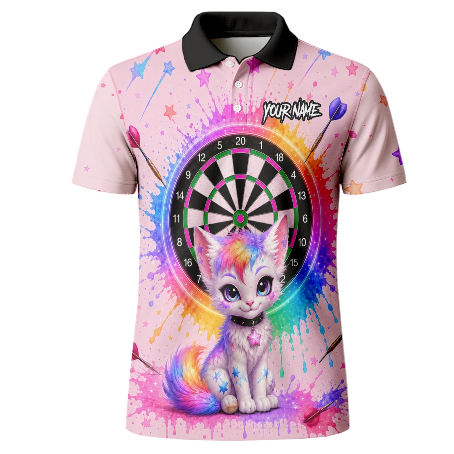Personalised Pink Rainbow Kitten Dartboard Darts Shirt For Men X398