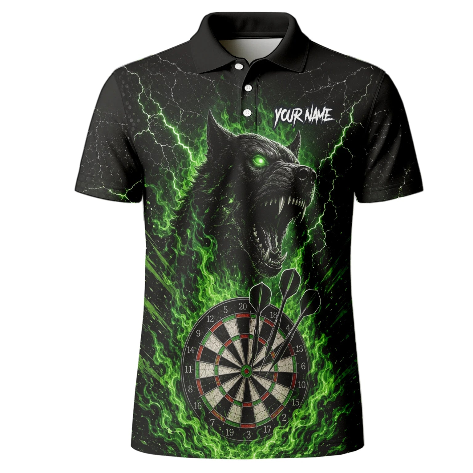 Personalised Black & Green Wolf Dartboard Darts Shirt For Men F303