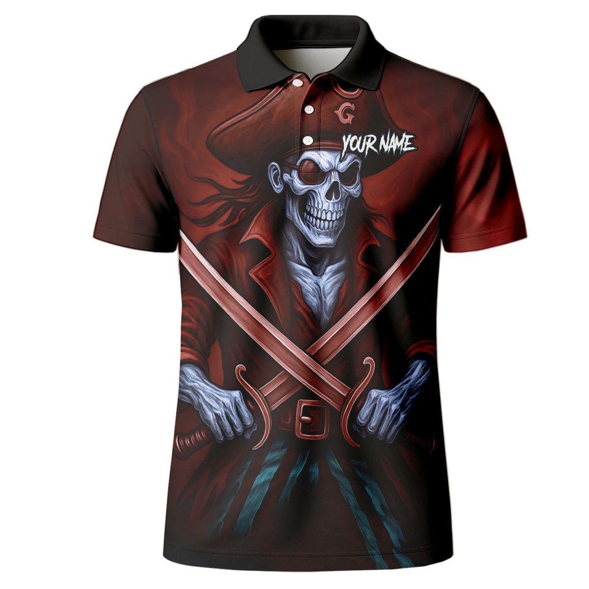 Personalised Red & Black Pirate Skull Crossed Swords Darts Shirt For Men TR8209