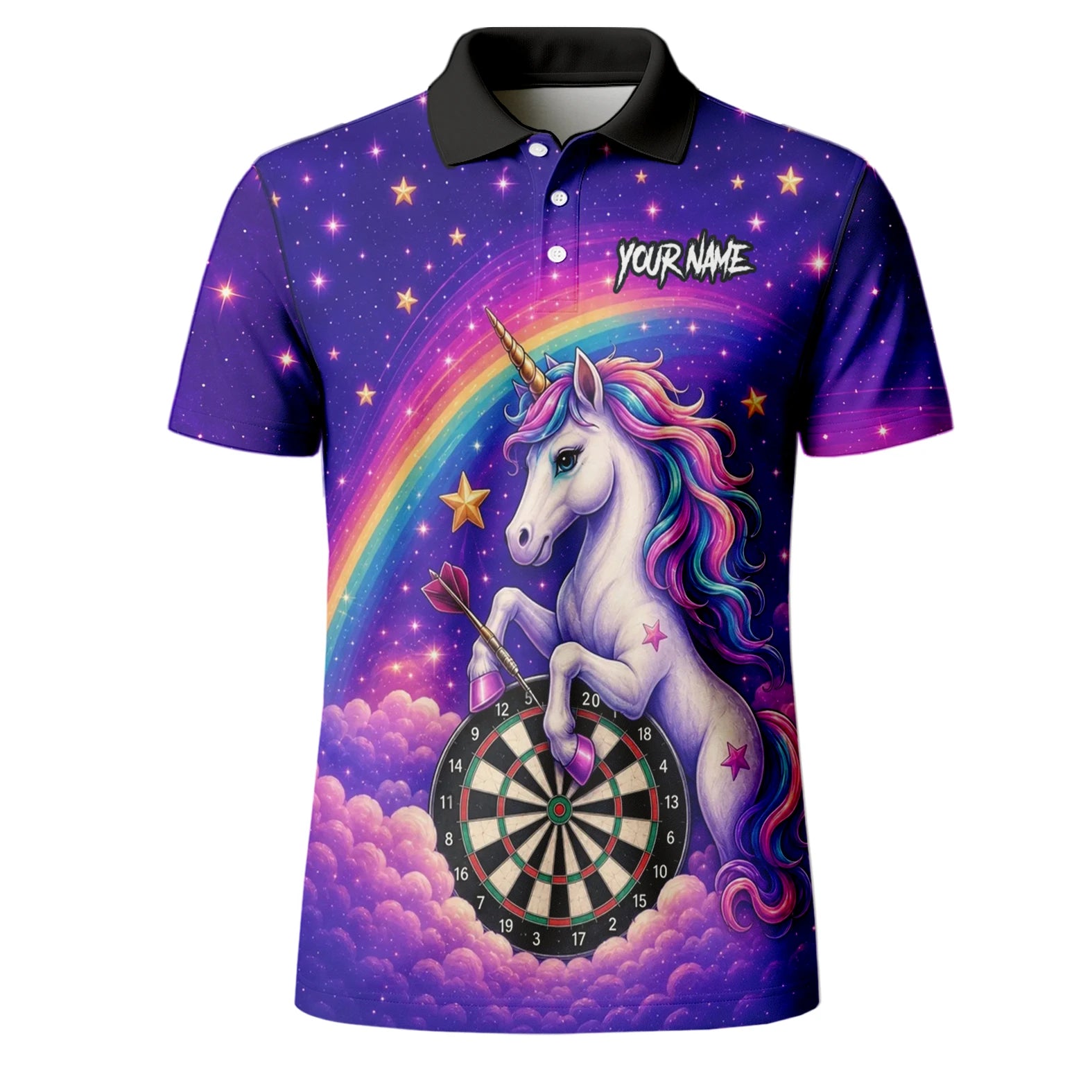 Personalised Rainbow Unicorn Darts Polo Shirt For Men V221