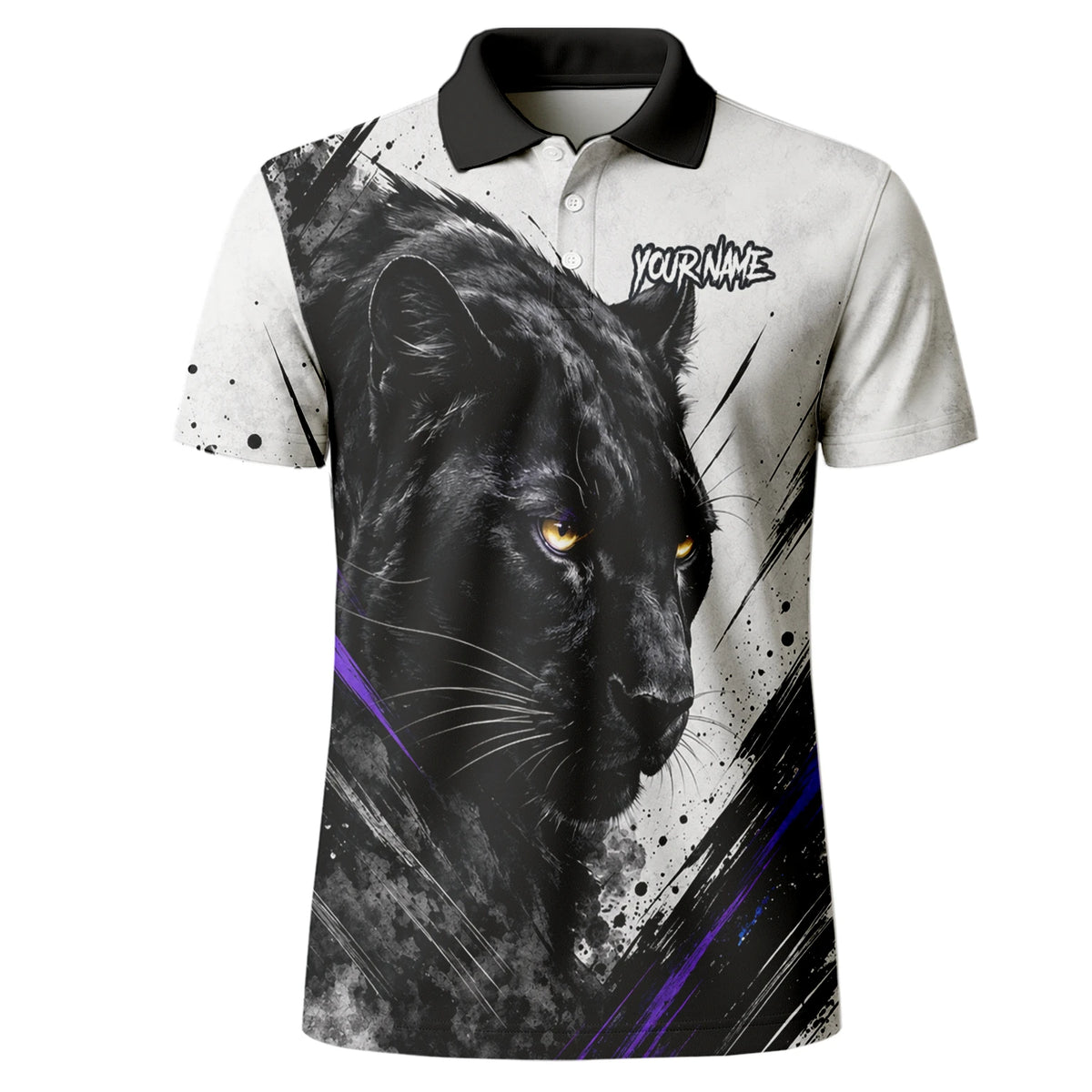 Personalised White Black Purple Panther Darts Shirt For Men W442