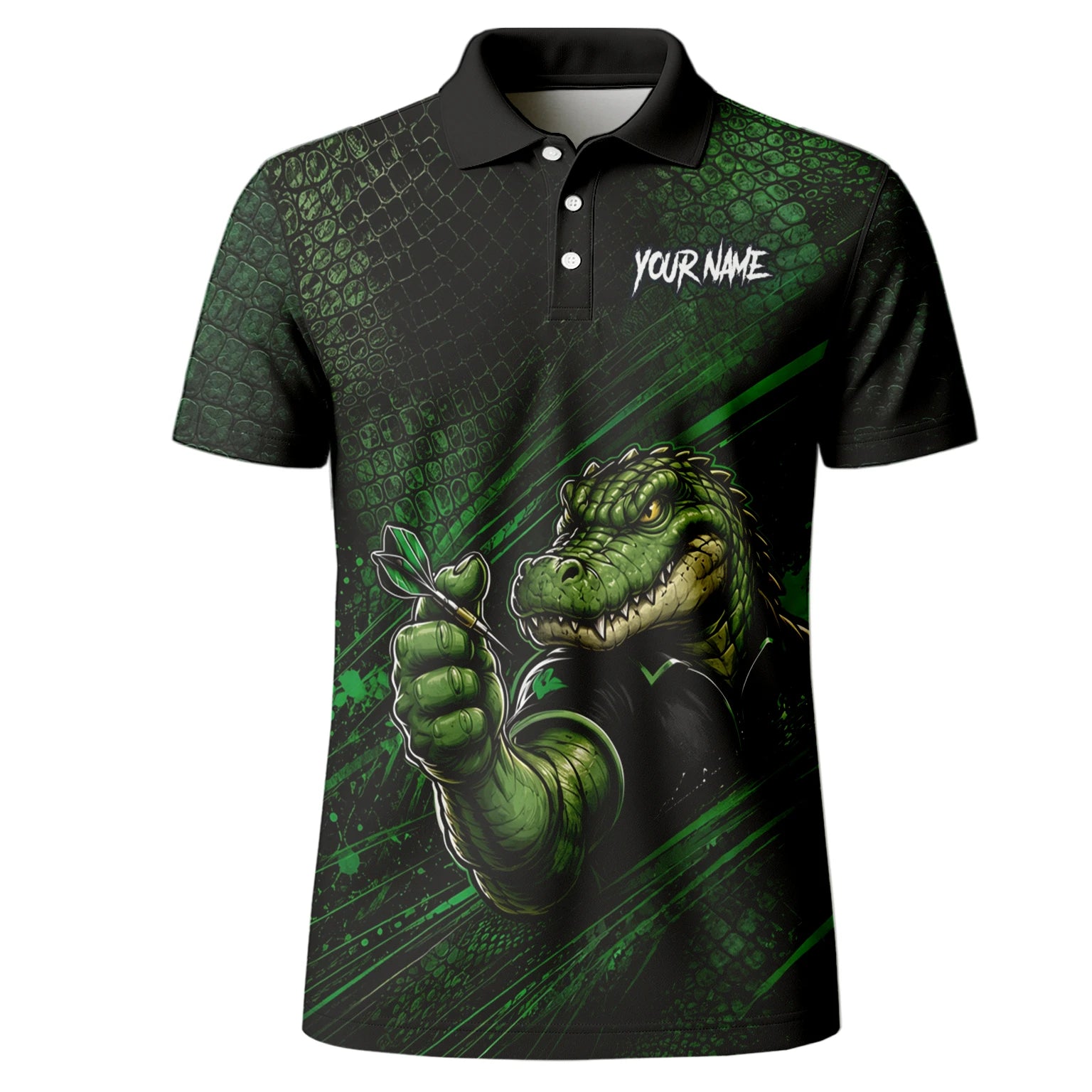Personalised Black & Green Crocodile Darts Player Shirt For Men I987