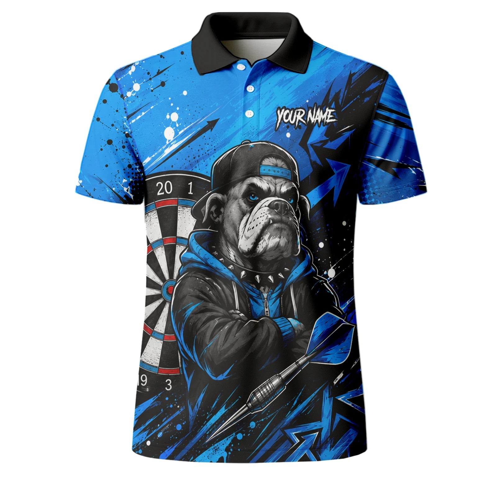 Personalised Blue & Black Bulldog Darts Shirt For Men D529