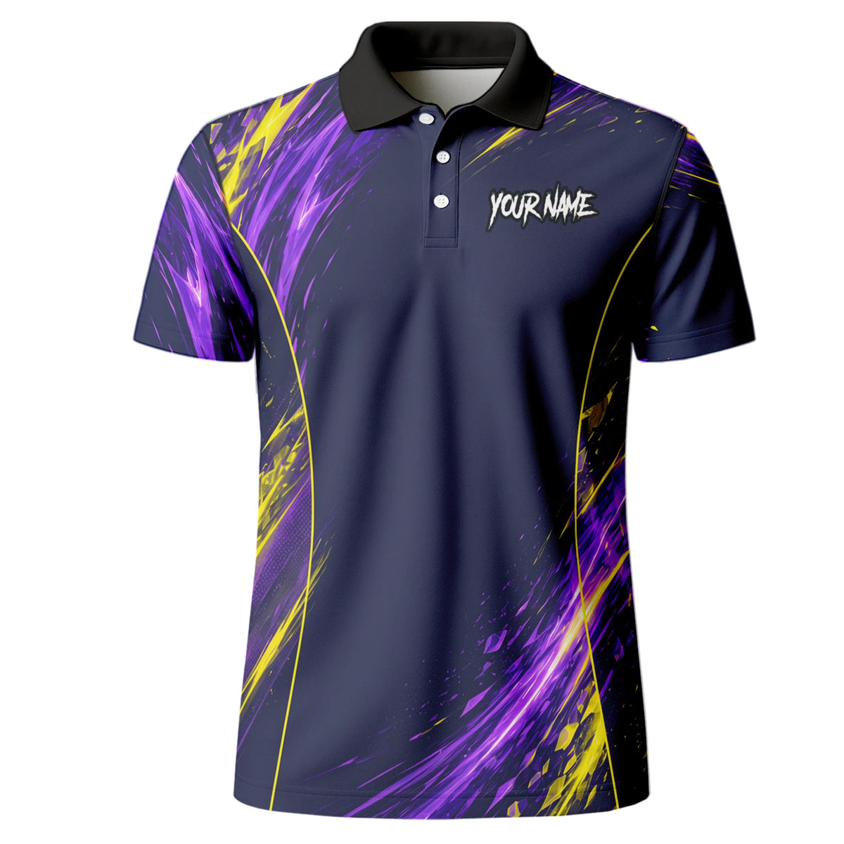 Personalised Navy Purple Yellow Abstract Darts Shirt For Men D517