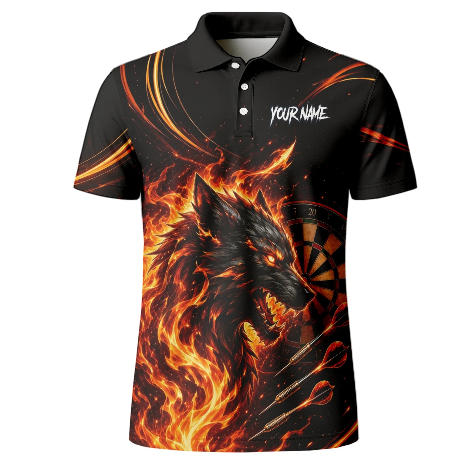 Personalised Flaming Wolf Darts Polo Shirt For Men W521