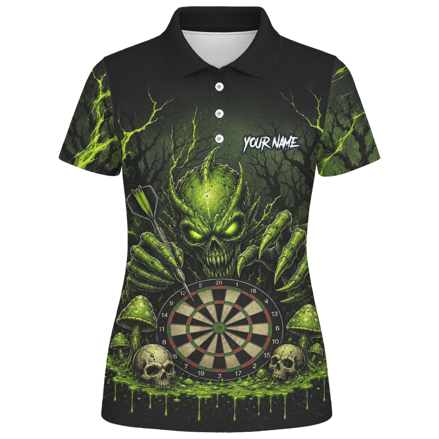 Personalised Black Green Monster Skull Dartboard Darts Shirt For Women A277