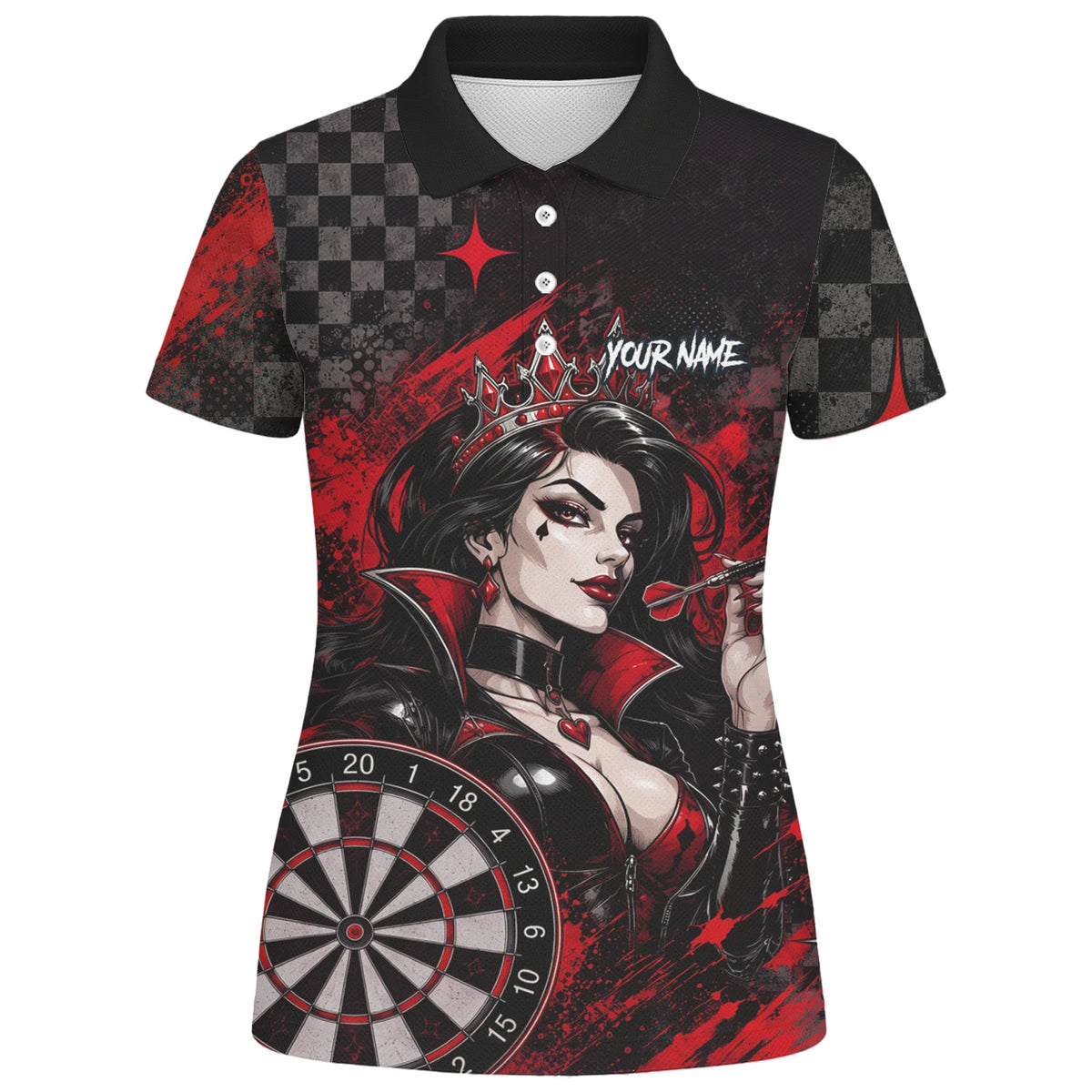Personalised Black & Red Queen of Hearts Darts Shirt For Women R803