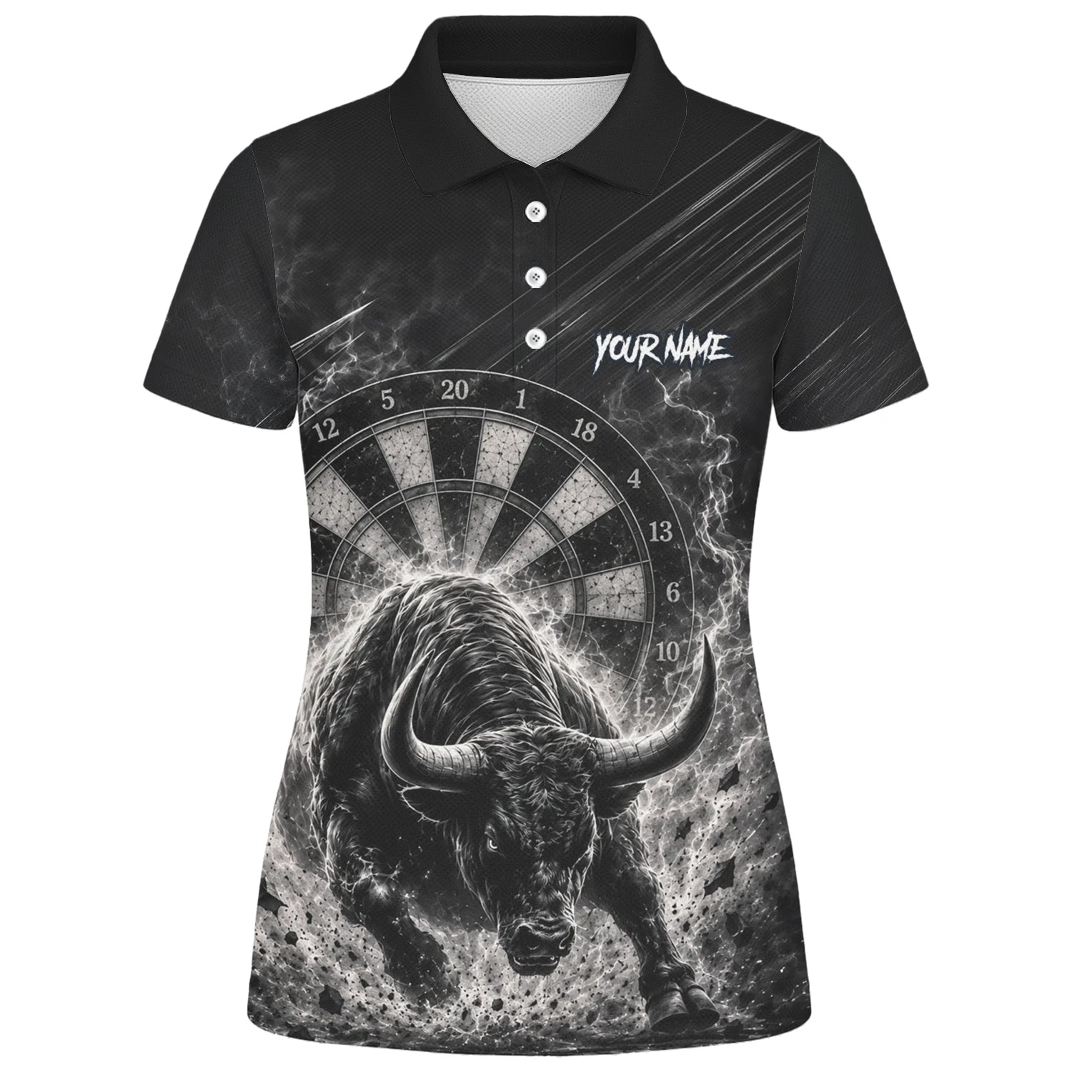 Personalised Black & White Bull Head Darts Shirt For Women V420