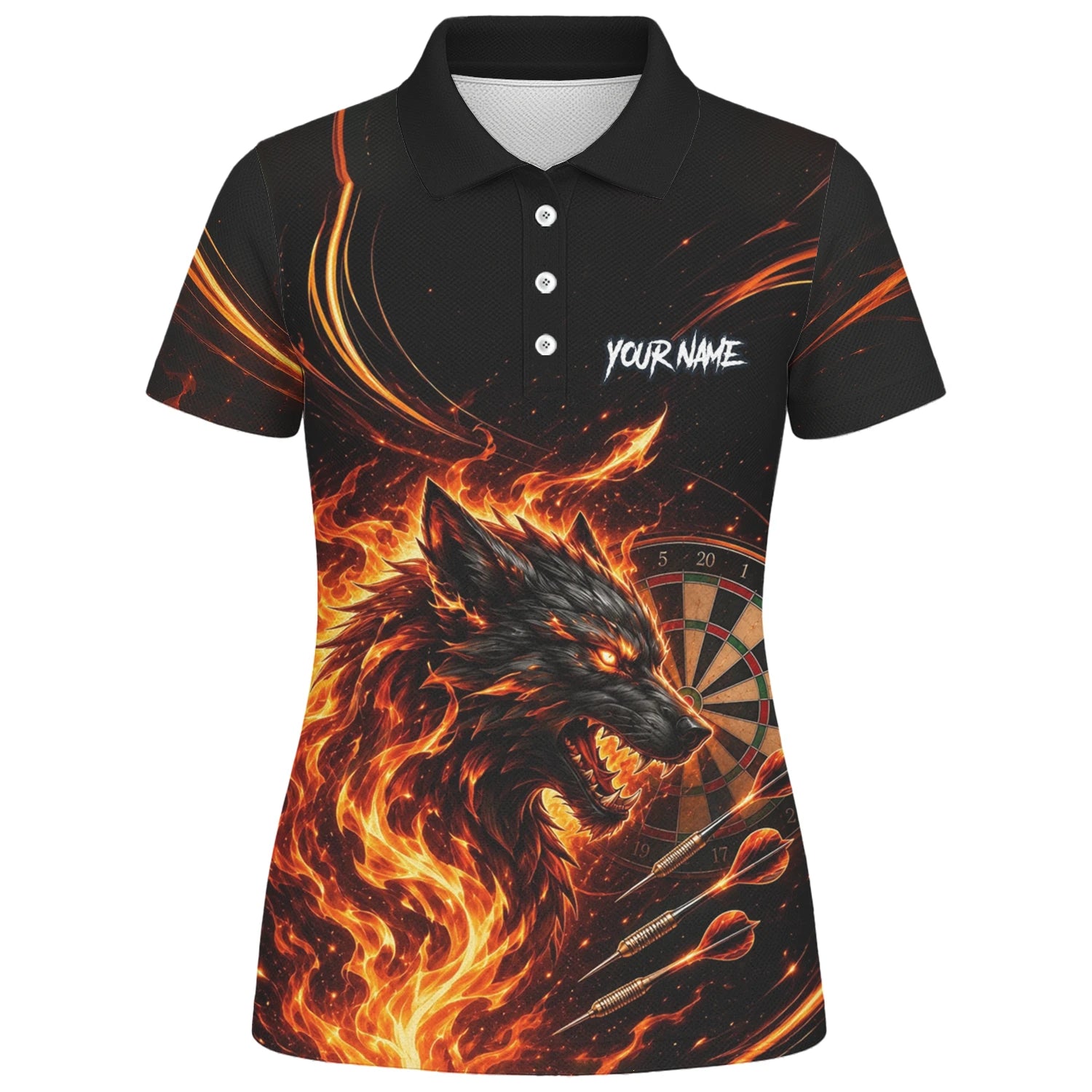 Personalised Flaming Wolf Darts Polo Shirt For Women W521
