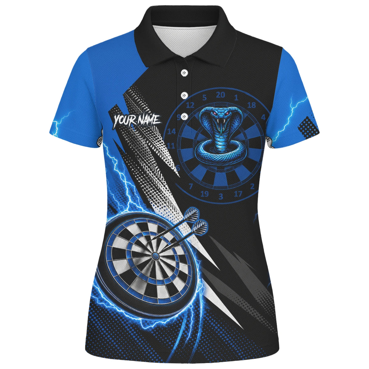 Personalised Blue Lightning Cobra Darts Polo Shirt For Women S015