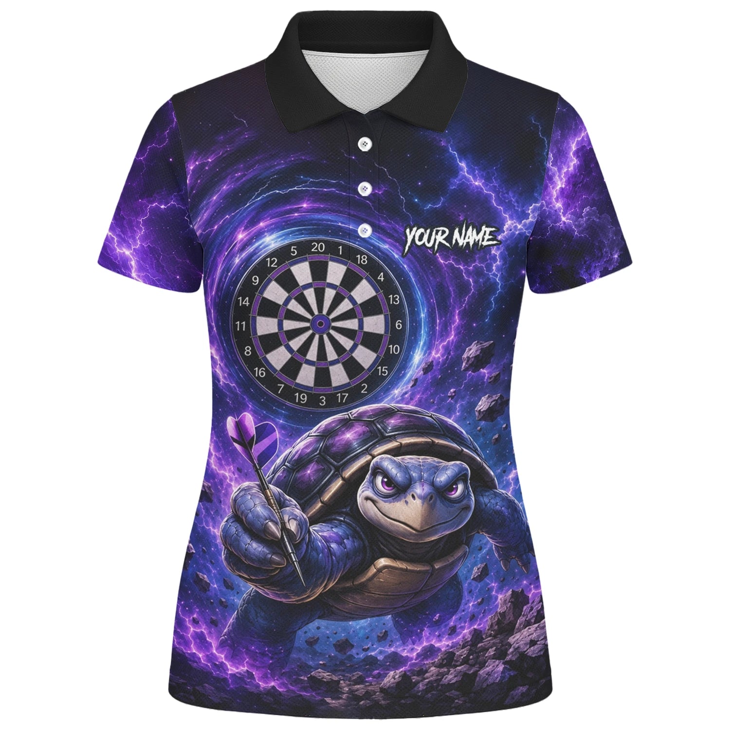 Personalised Purple & Black Turtle Playing Darts Shirt For Women F796