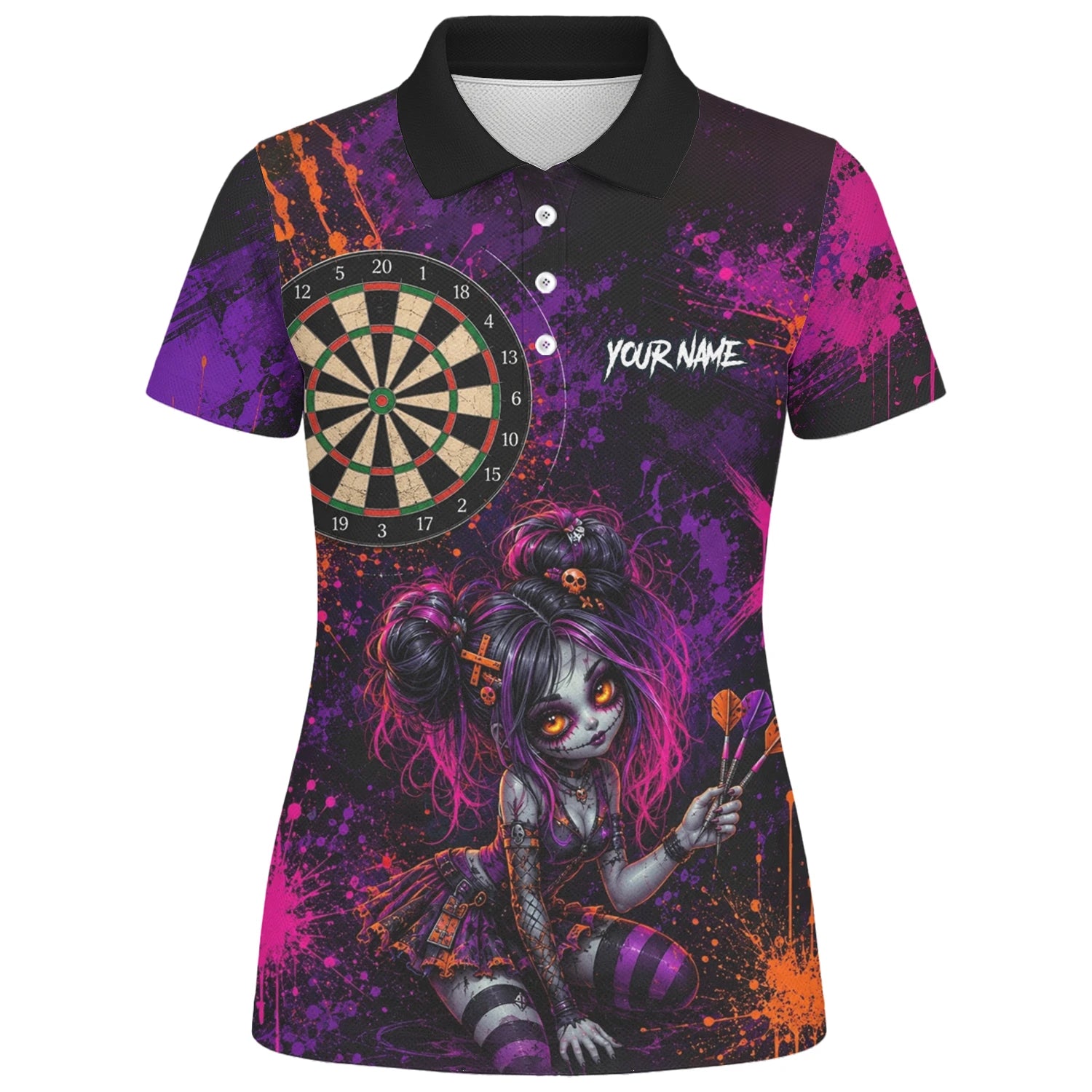 Personalised Black Purple Pink & Orange Gothic Darts Shirt For Women Z641