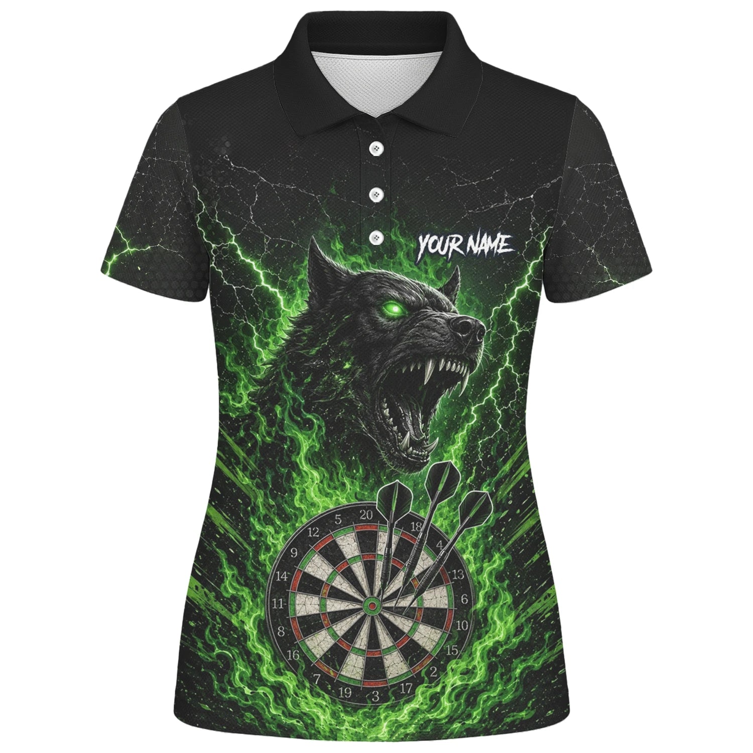 Personalised Black & Green Wolf Dartboard Darts Shirt For Women F303