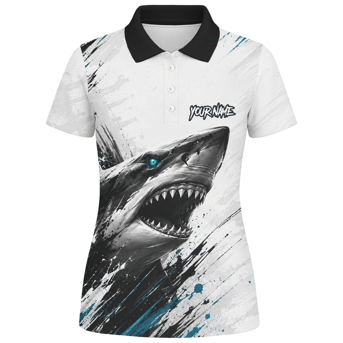 Personalised White Black Teal Shark Darts Shirt For Women D067