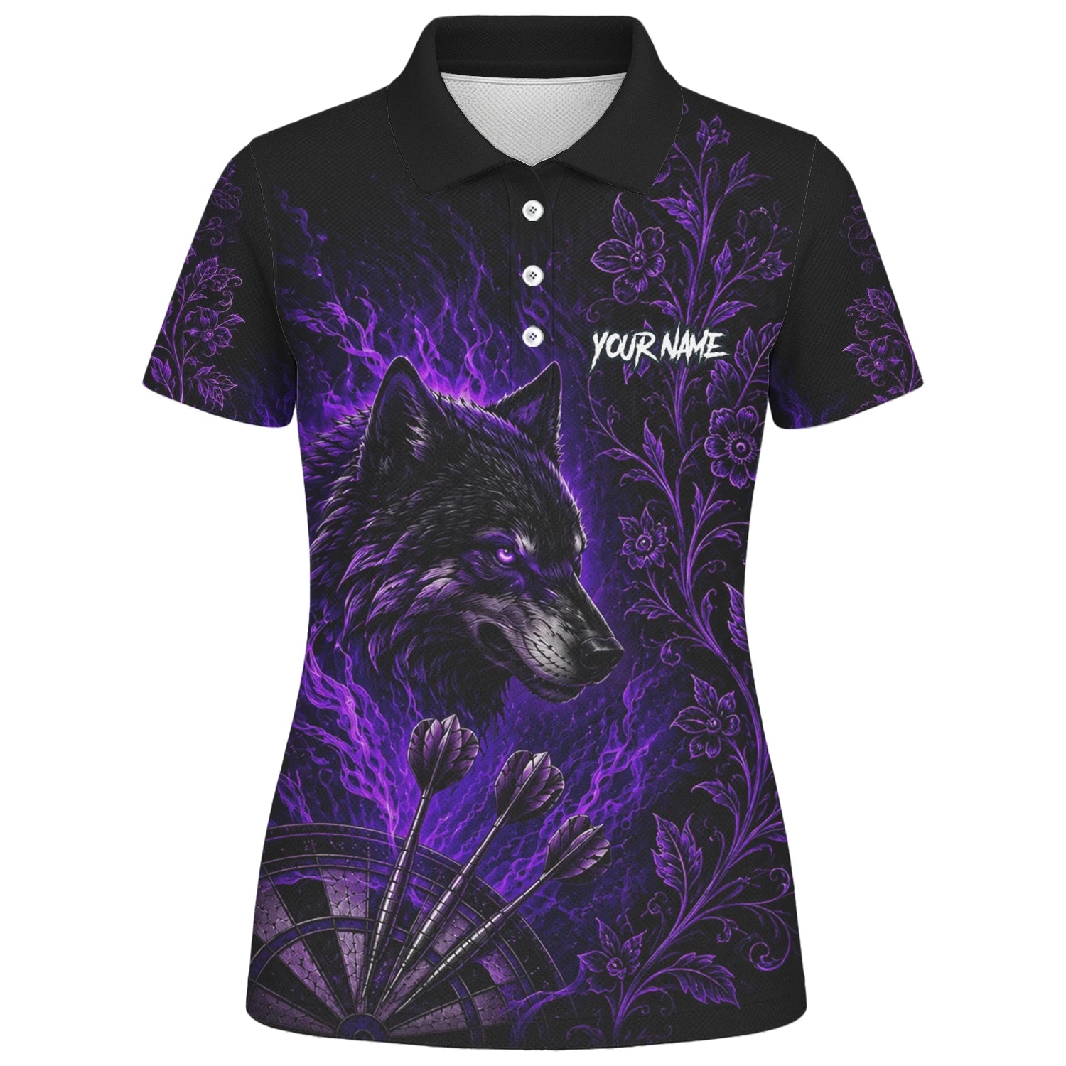 Personalised Black & Purple Wolf Dartboard Darts Shirt For Women J133
