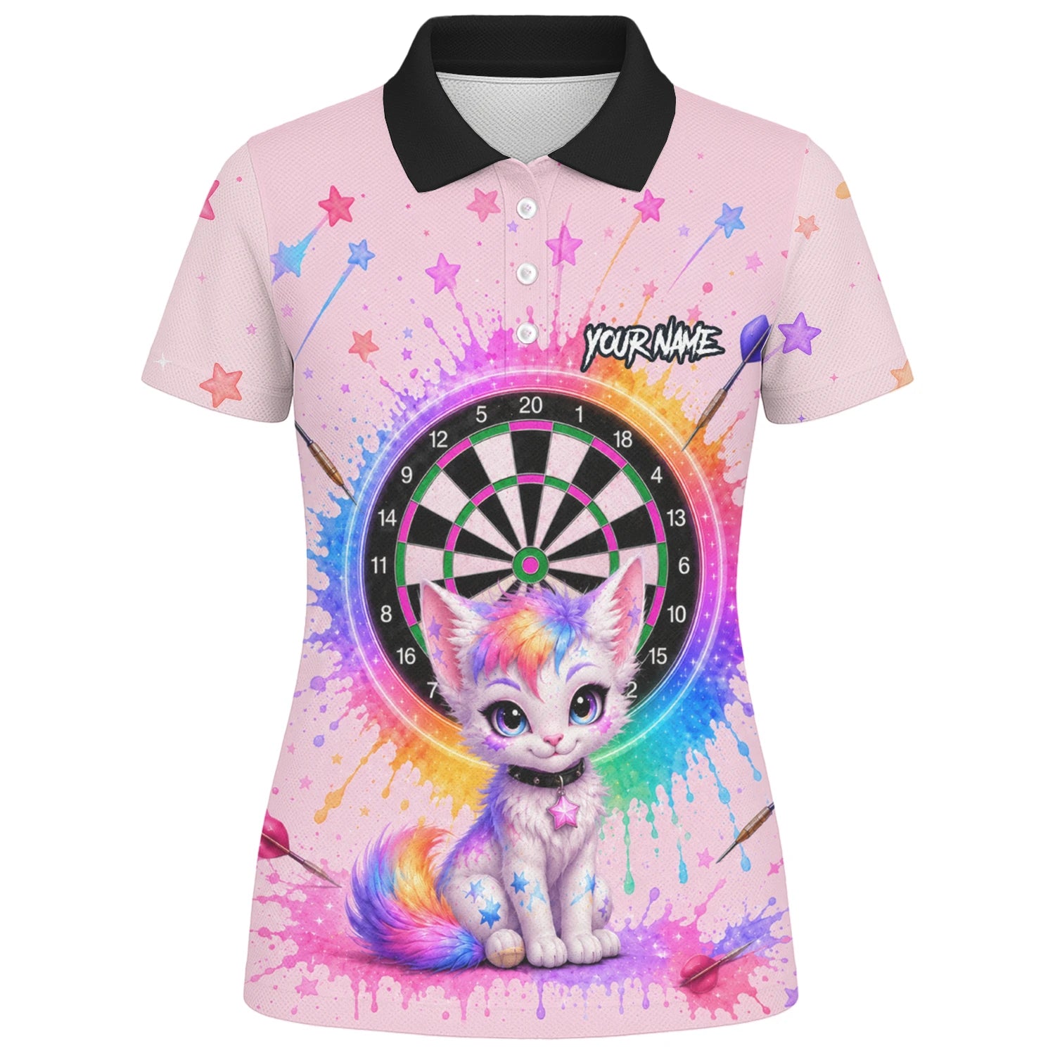 Personalised Pink Rainbow Kitten Dartboard Darts Shirt For Women X398