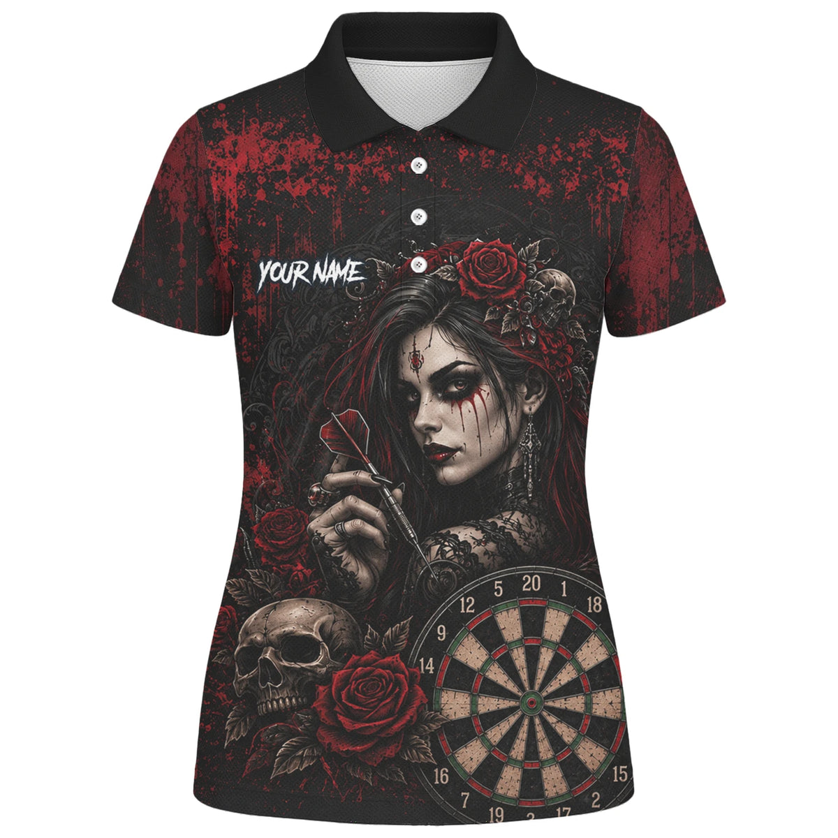 Personalised Black & Red Gothic Woman Skull Darts Shirt For Women W035