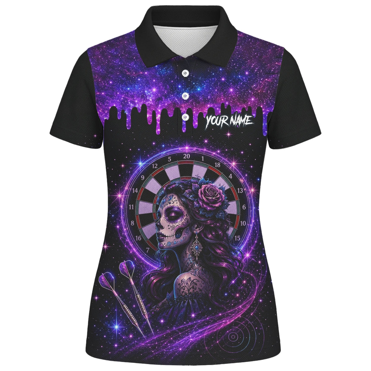 Personalised Purple Galaxy Sugar Skull Darts Shirt For Women Z967