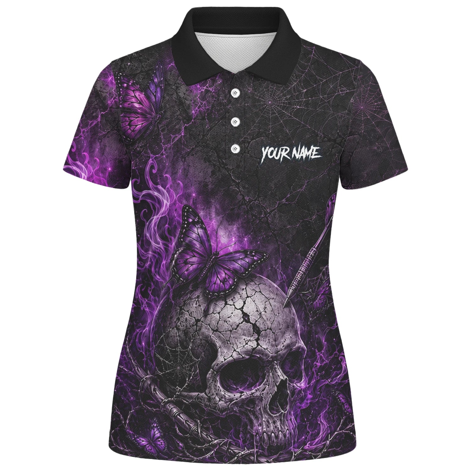 Personalised Black & Purple Skull Butterfly Darts Shirt For Women Q241