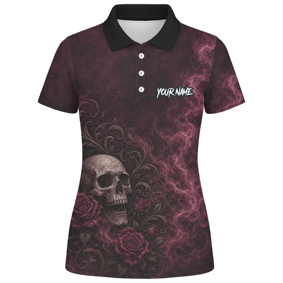 Personalised Burgundy & Black Skull Rose Darts Shirt For Women U786