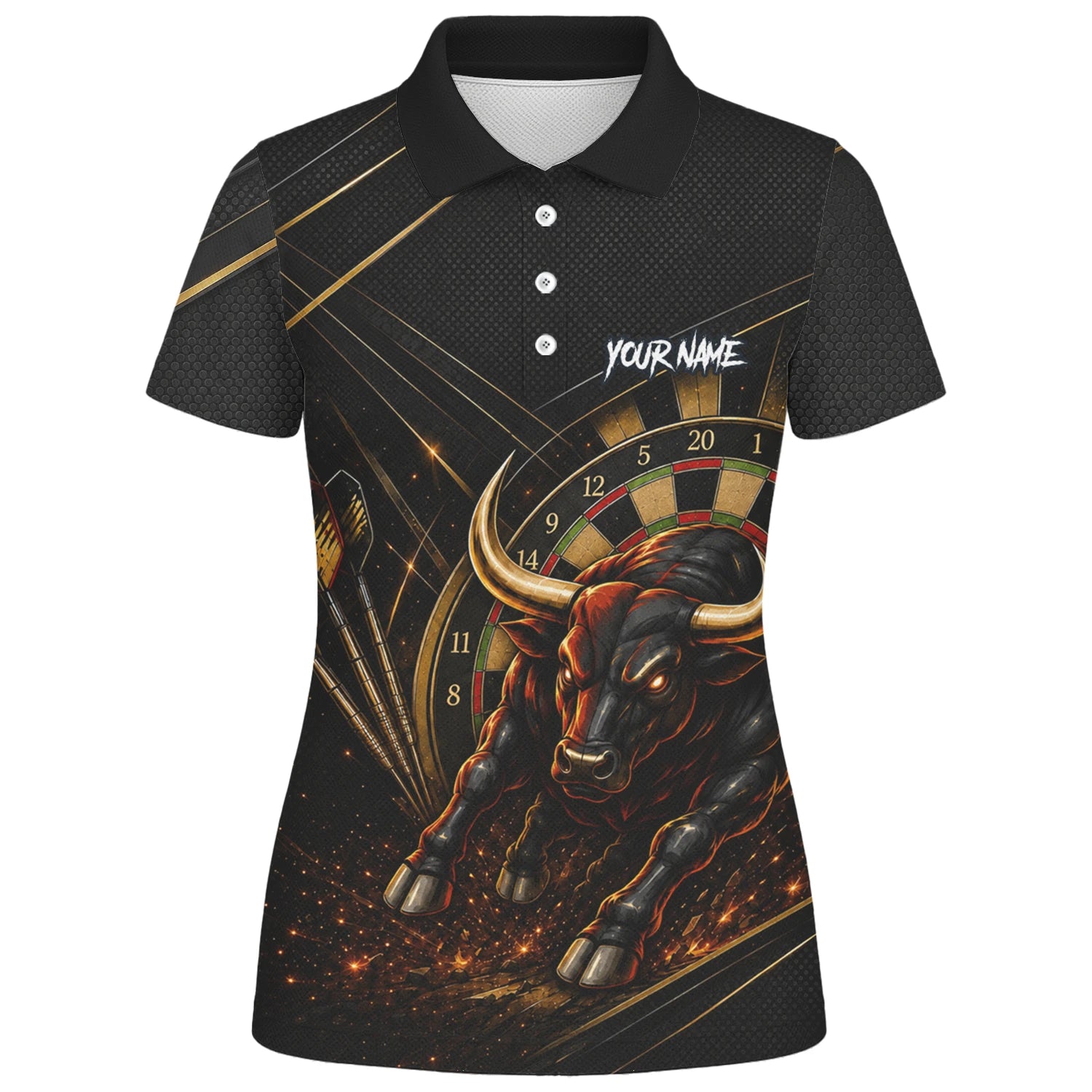 Personalised Black & Gold Bull Darts Polo Shirt For Women K607