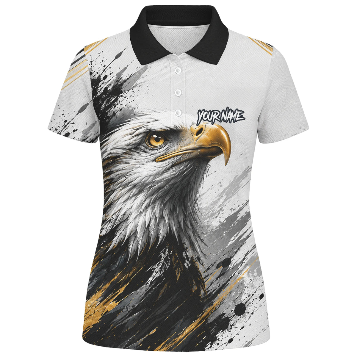 Personalised White Black Gold Bald Eagle Darts Shirt For Women S805