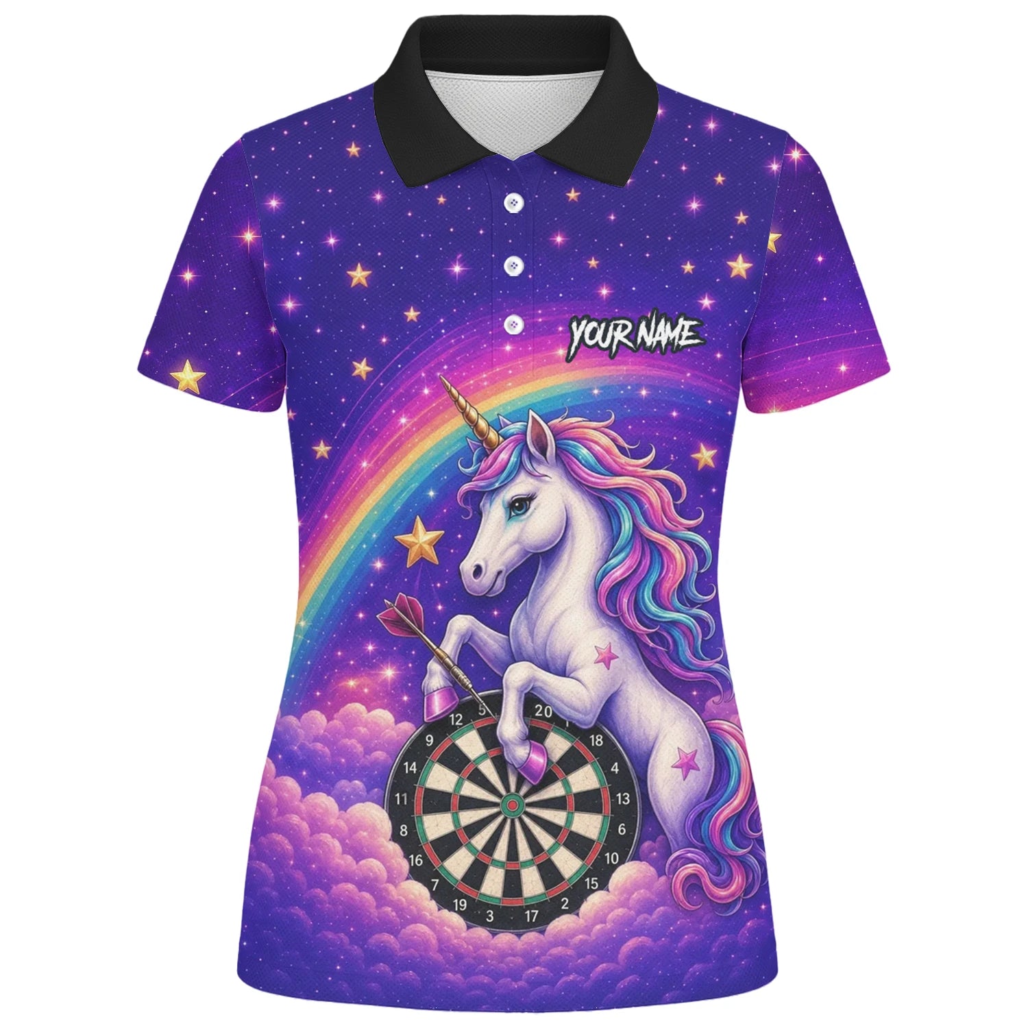 Personalised Rainbow Unicorn Darts Polo Shirt For Women V221