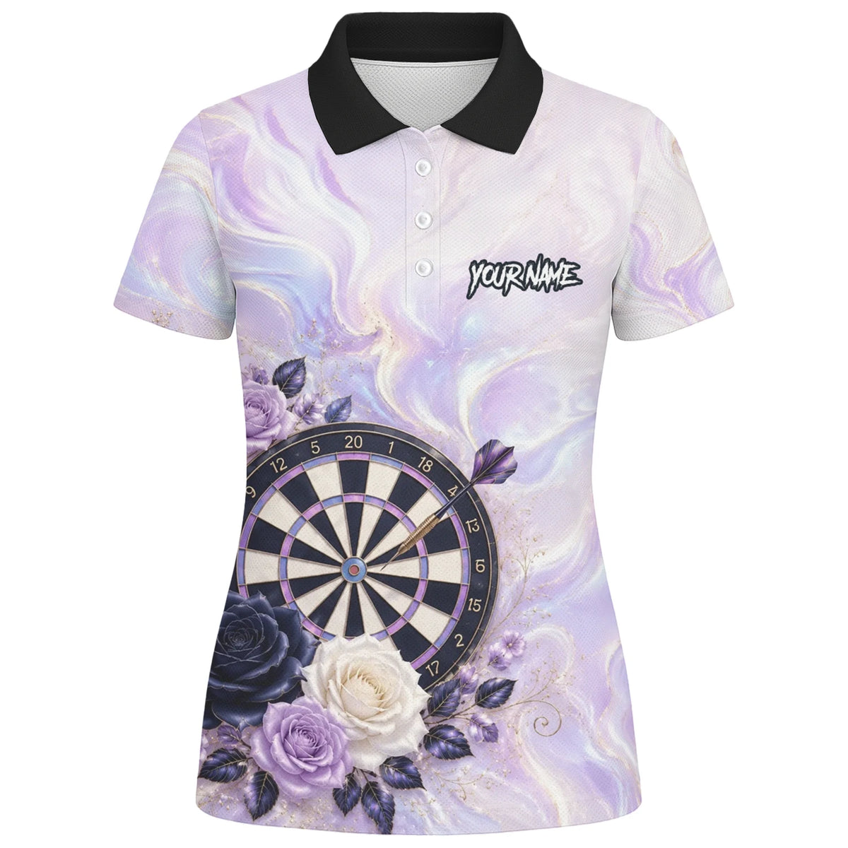 Personalised Purple Marble Rose Darts Polo Shirt For Women S206