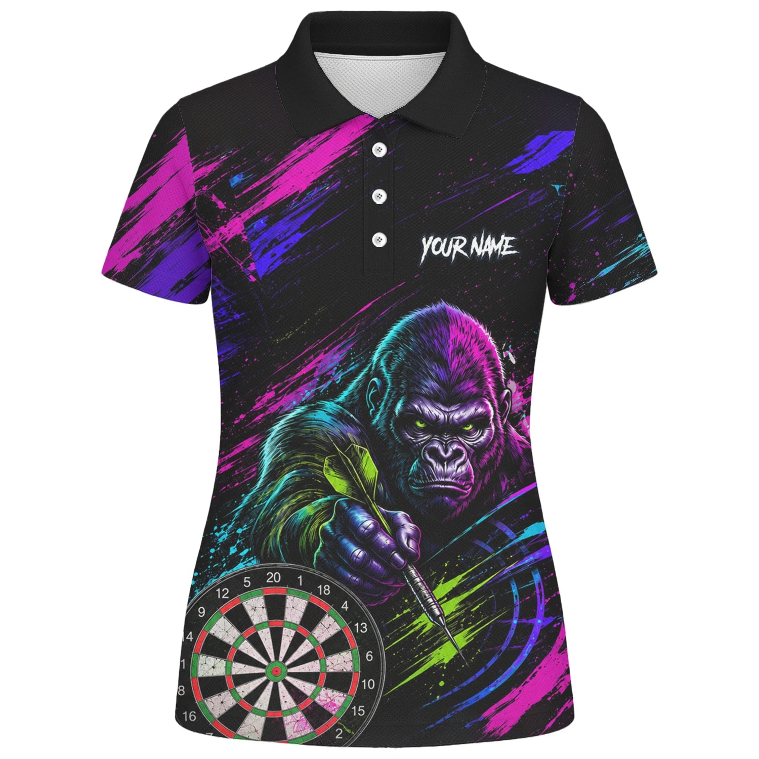 Personalised Black Pink & Purple Gorilla Darts Shirt For Women U874