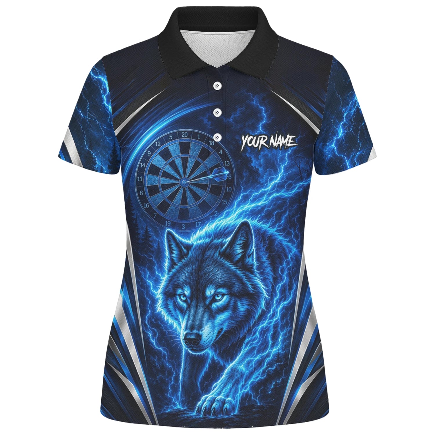 Personalised Black & Blue Wolf Lightning Darts Shirt For Women X929