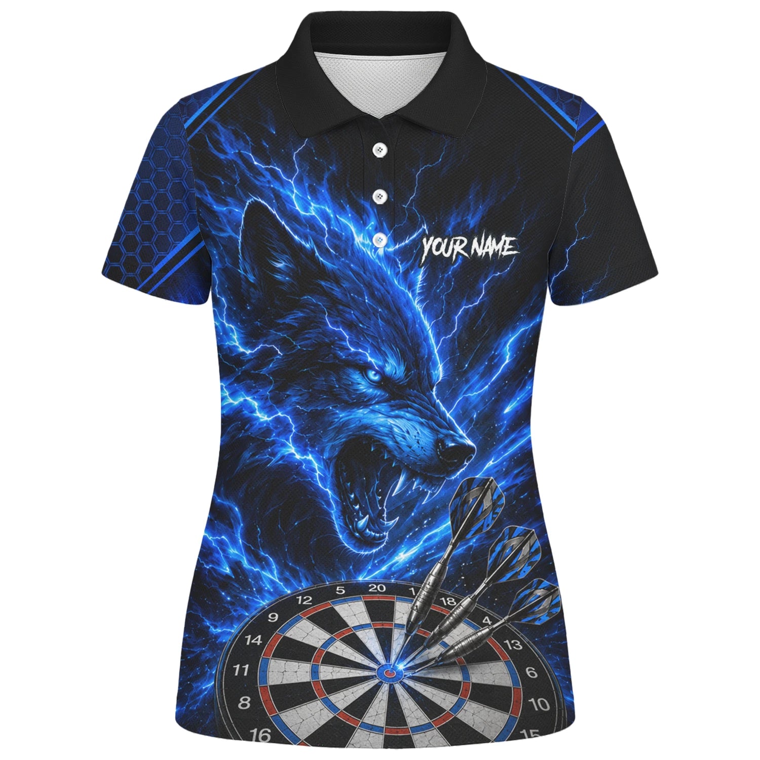Personalised Black & Blue Wolf Lightning Darts Shirt For Women Y375