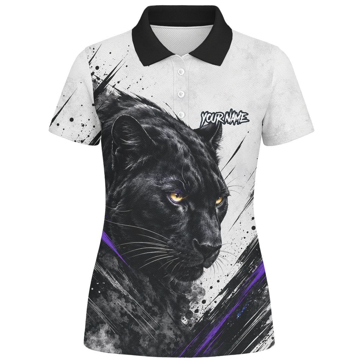 Personalised White Black Purple Panther Darts Shirt For Women W442