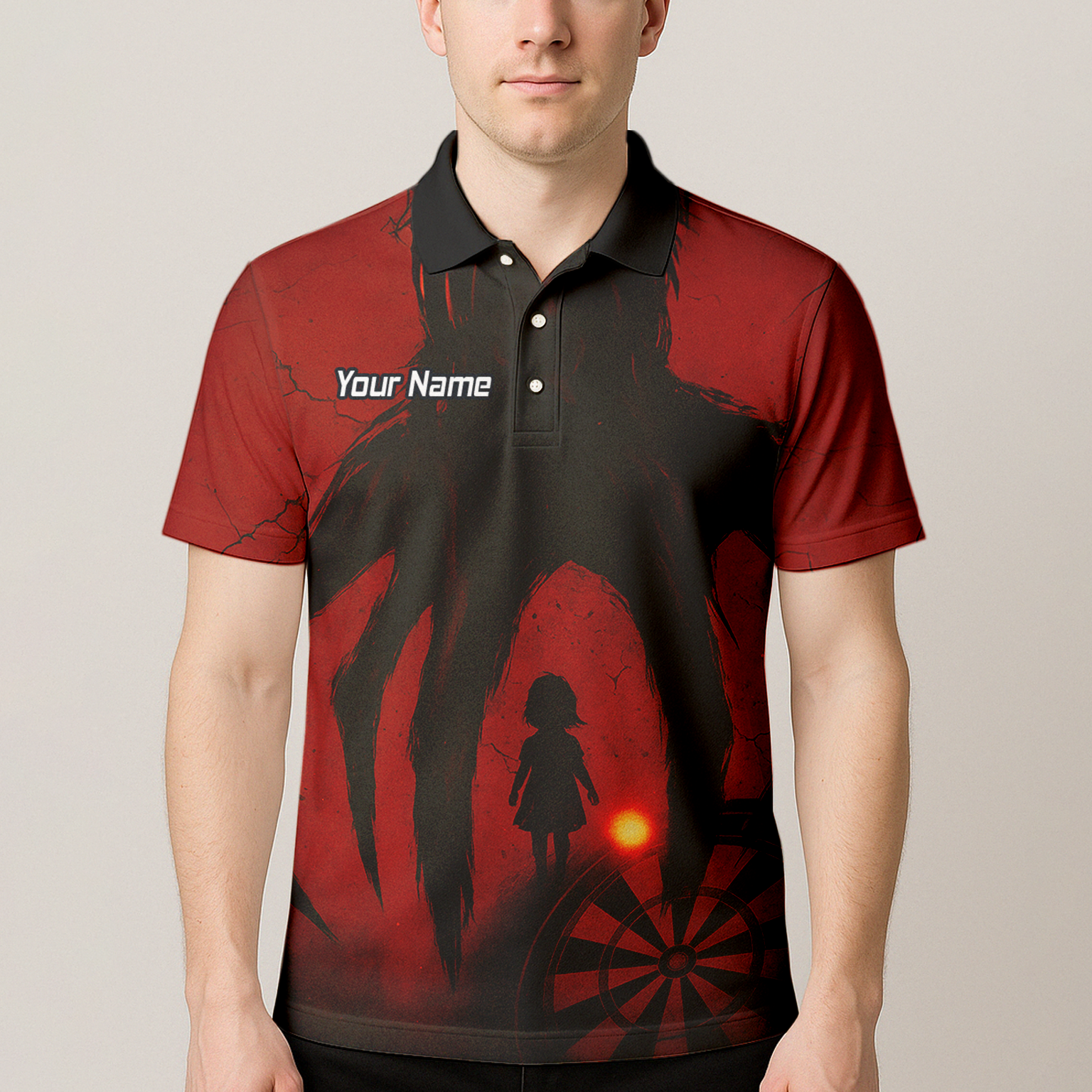 Personalised Grunge Shadow Child Dart Polo Shirt Red Black For Men Z8203 additional image 4