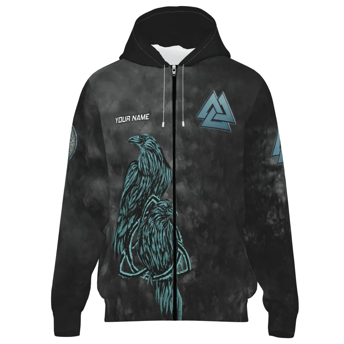 Personalised Viking Raven Dart Jersey Full Zipper For Men Custom Norse Valknut Shirt Teal Black Grey VK3238